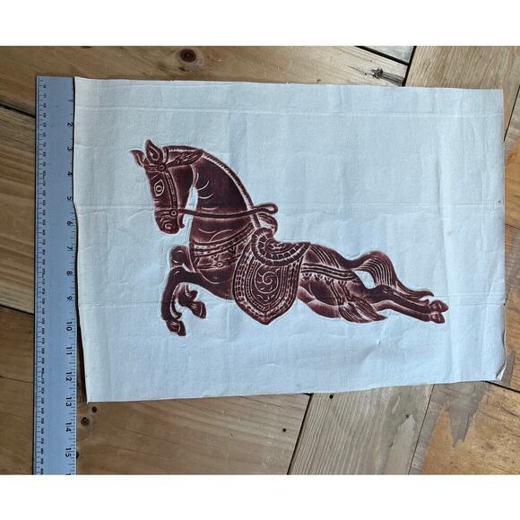 Vintage Thai Stone Rubbing on rice paper. Brownish red. Horse. Decor. 18x13" - Picture 8 of 9
